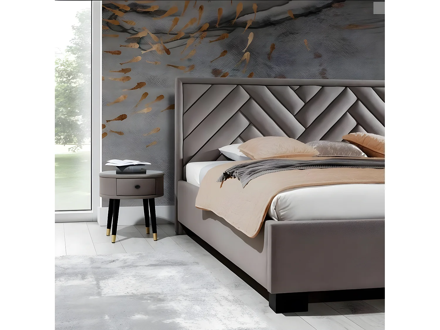 Polster Bett Möbel Luxus Möbel Schlafzimmer Betten Taupe Braun