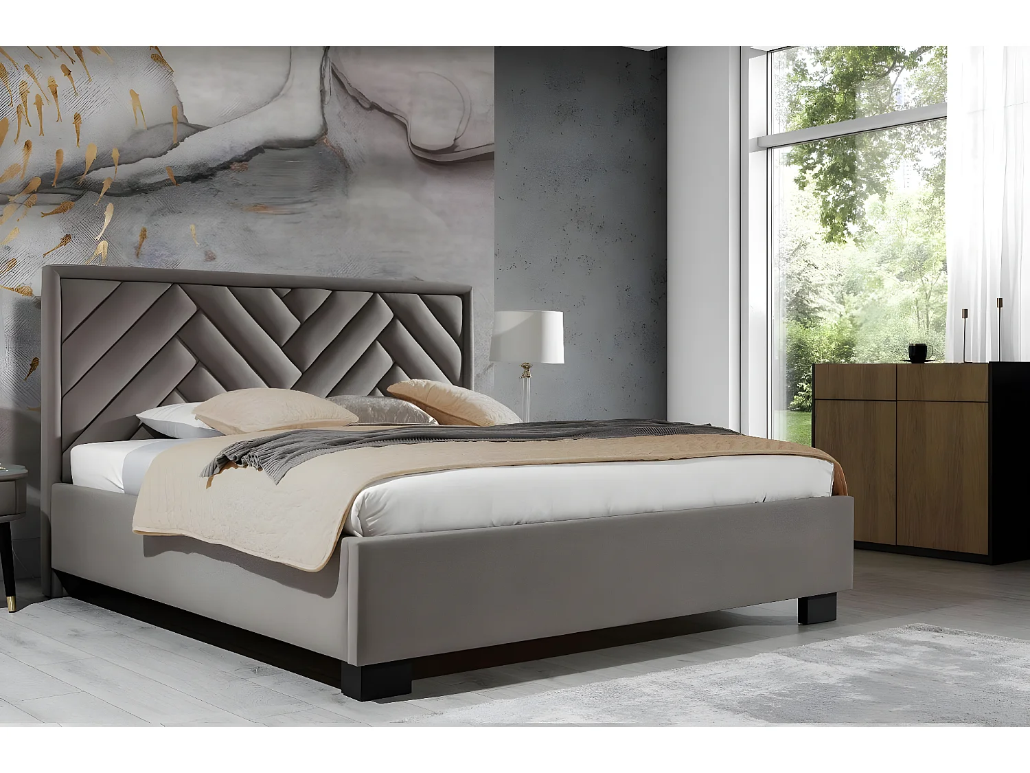 Polster Bett Möbel Luxus Möbel Schlafzimmer Betten Taupe Braun