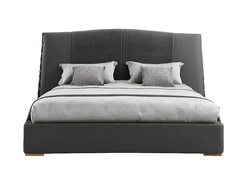 Luxus Bett Holz Betten Bettrahmen Grau Doppel Bettgestell Betten (1-tlg., 1x Bett)