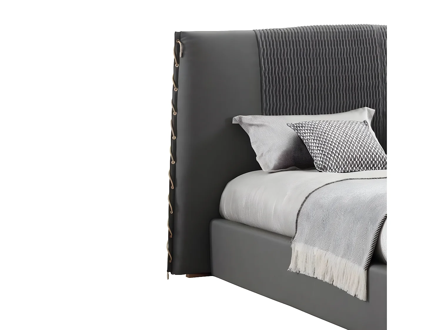 Luxus Bett Holz Betten Bettrahmen Grau Doppel Bettgestell Betten (1-tlg., 1x Bett)