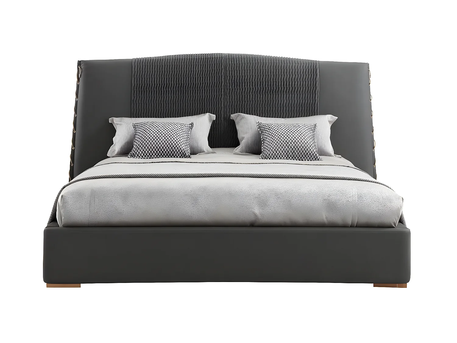 Luxus Bett Holz Betten Bettrahmen Grau Doppel Bettgestell Betten (1-tlg., 1x Bett)