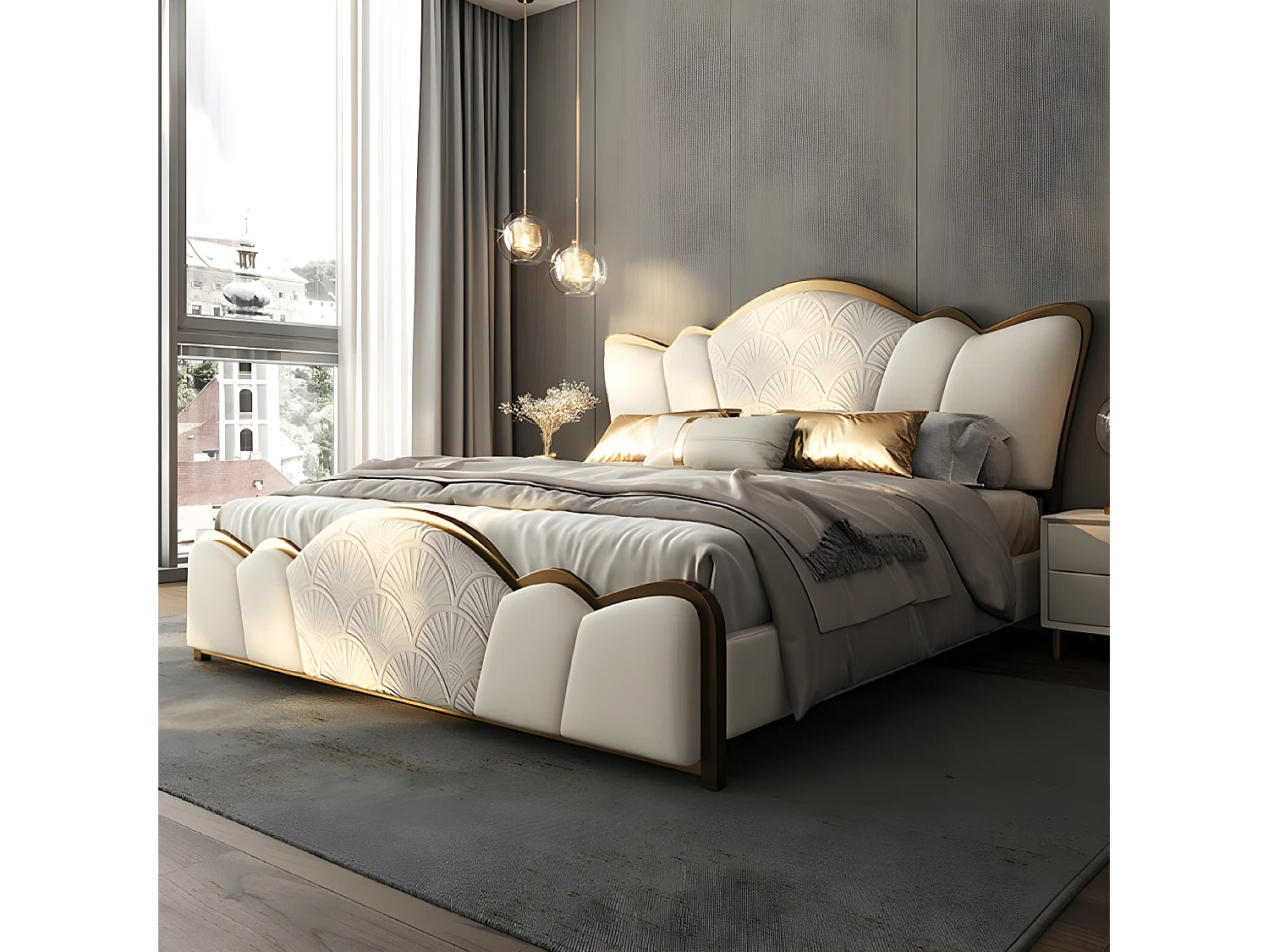 Schlafzimmer Möbell Stilvolles Weißes Doppelbett Moderne (1-tlg., Nur Bett)