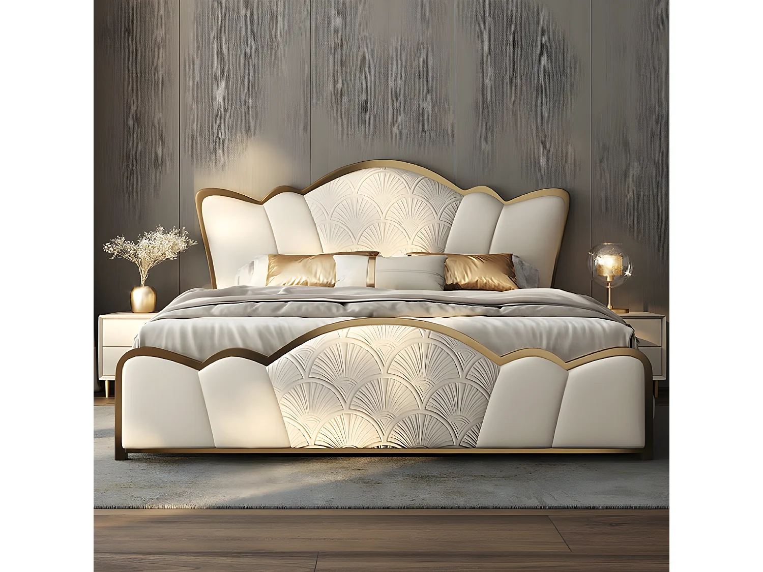 Schlafzimmer Möbell Stilvolles Weißes Doppelbett Moderne (1-tlg., Nur Bett)