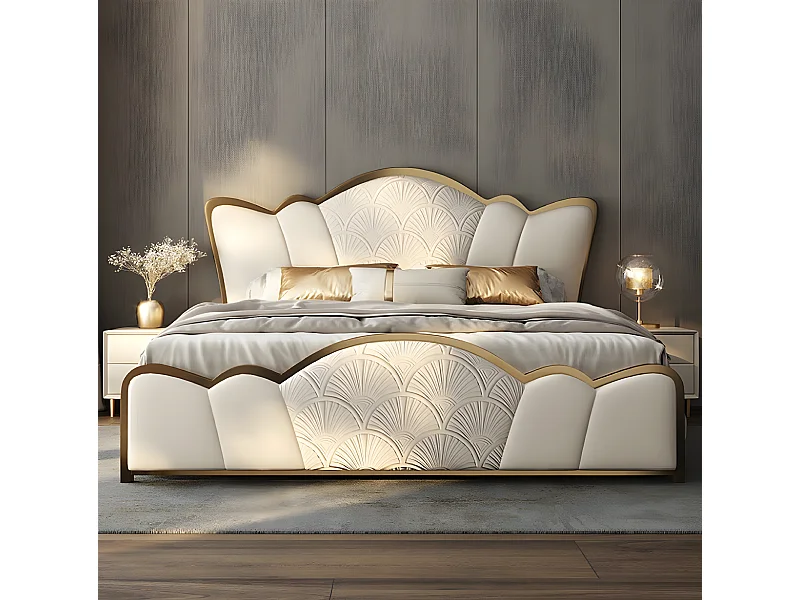 Schlafzimmer Möbell Stilvolles Weißes Doppelbett Moderne (1-tlg., Nur Bett)