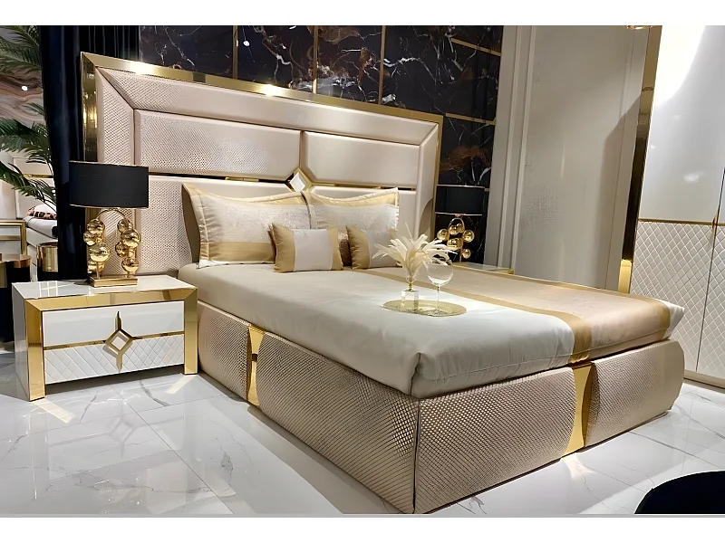 Doppel Luxus Doppelbett Beige Modern Design Bett Bettrahmen Neu (1-tlg., Bett)