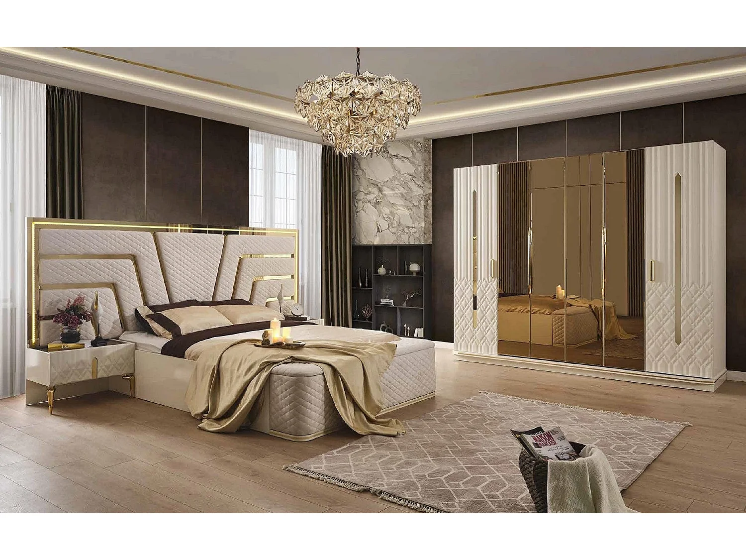 Beleuchtetes Bett Design Doppelbett Luxus Betten Polster Möbel Neu