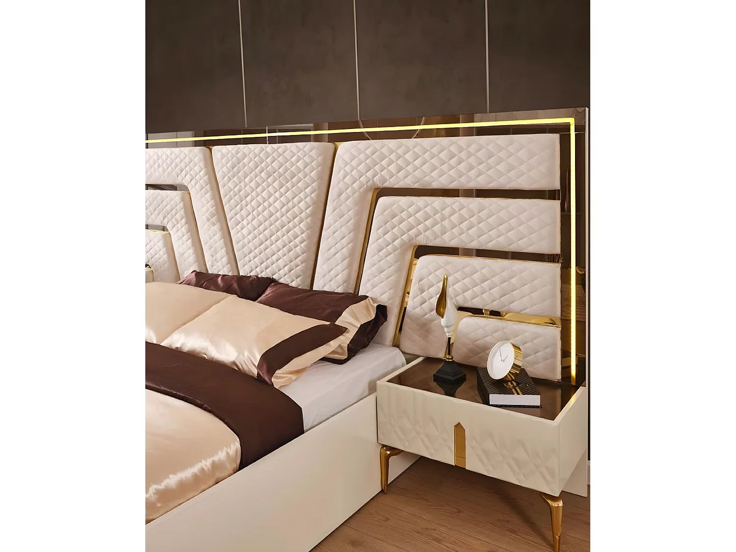 Beleuchtetes Bett Design Doppelbett Luxus Betten Polster Möbel Neu