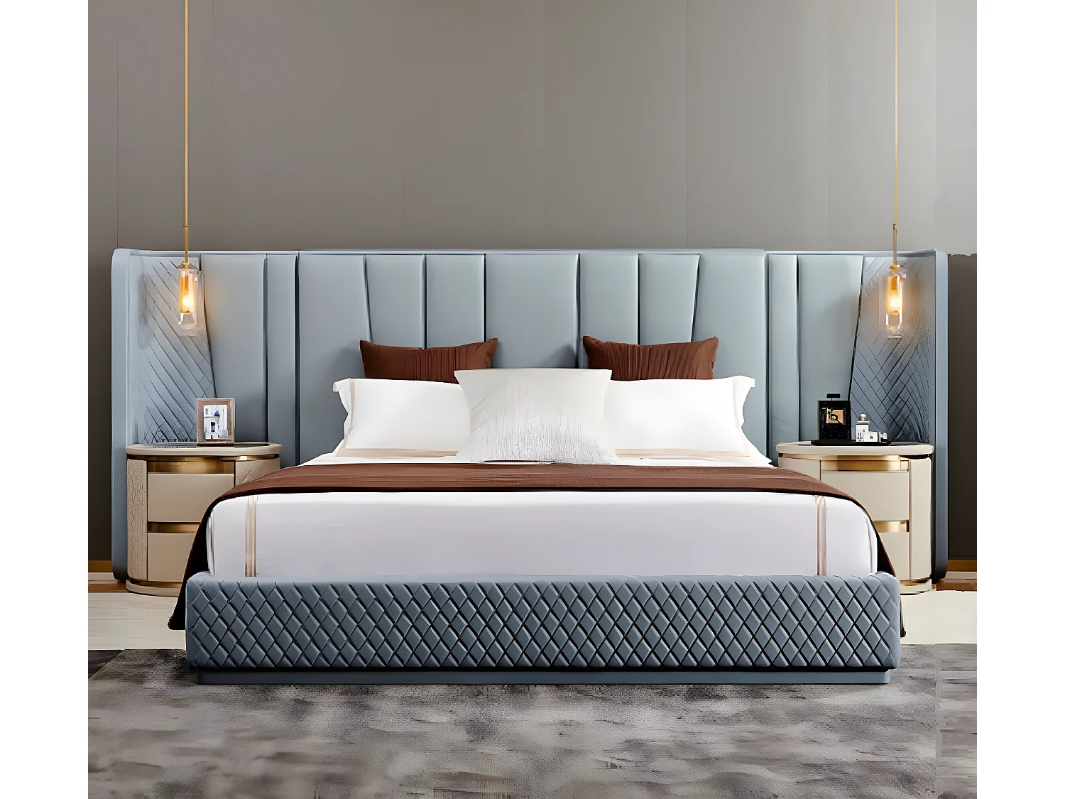 Großes Schlafzimmer Doppelbett Designer Betten Holzgestell Polsterbett (1-tlg., 1x Bett)