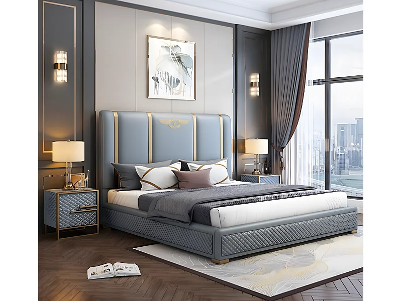 Doppelbett Bett Luxus Holz Bettgestelle Bettrahmen Möbel Design Modern (Bet)