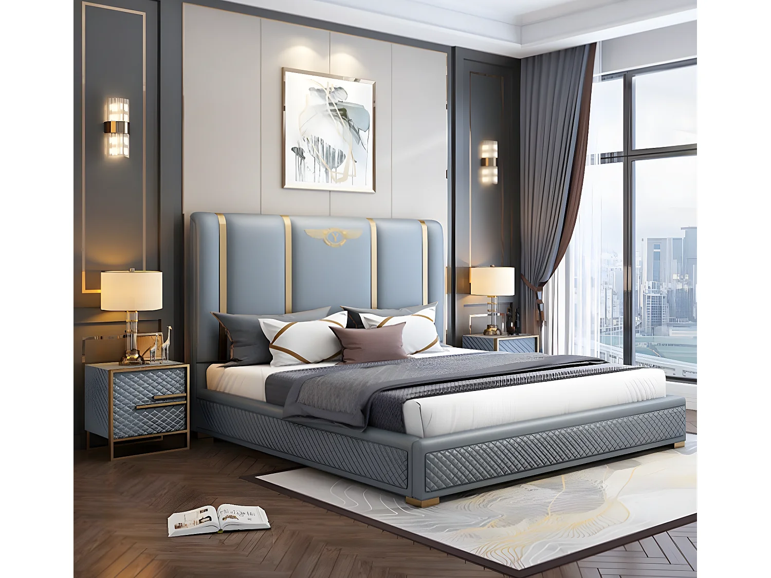 Doppelbett Bett Luxus Holz Bettgestelle Bettrahmen Möbel Design Modern (Bet)