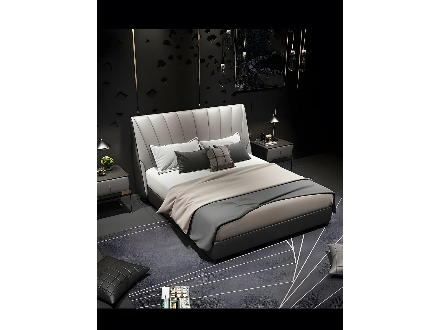 Luxus Doppel Hotel Betten 180x200cm Schlaf Zimmer Grau Leder Bett Polster Design