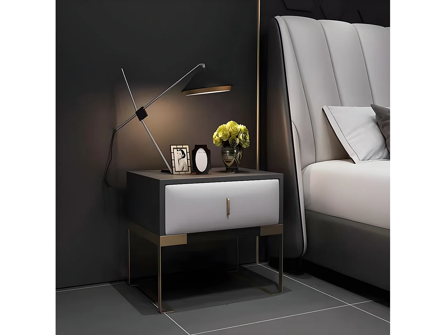 Luxus Doppel Hotel Betten 180x200cm Schlaf Zimmer Grau Leder Bett Polster Design