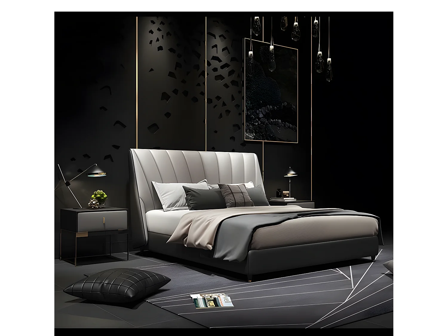 Luxus Doppel Hotel Betten 180x200cm Schlaf Zimmer Grau Leder Bett Polster Design