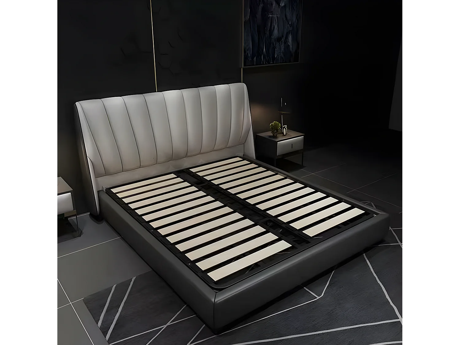 Luxus Doppel Hotel Betten 180x200cm Schlaf Zimmer Grau Leder Bett Polster Design