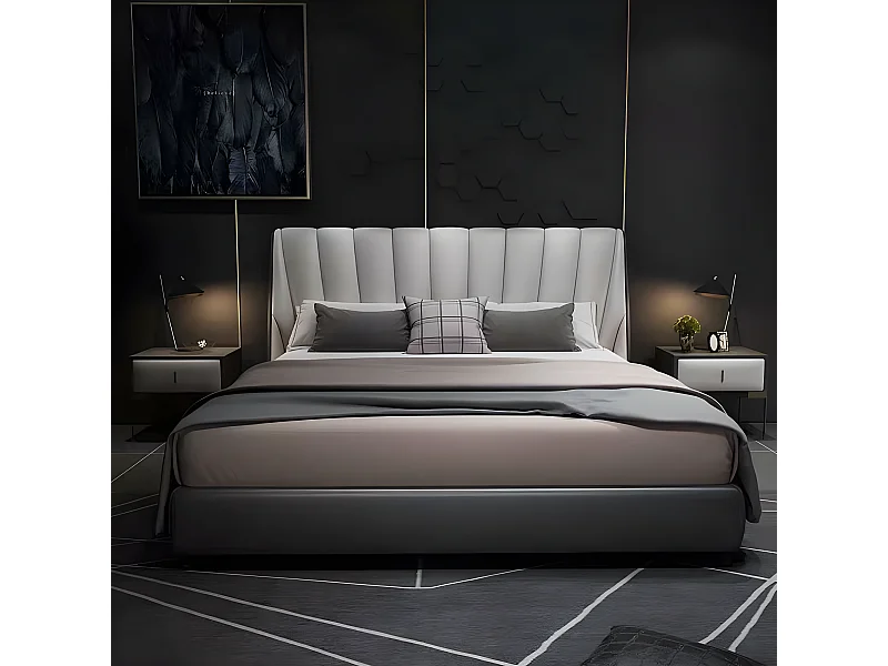 Luxus Doppel Hotel Betten 180x200cm Schlaf Zimmer Grau Leder Bett Polster Design