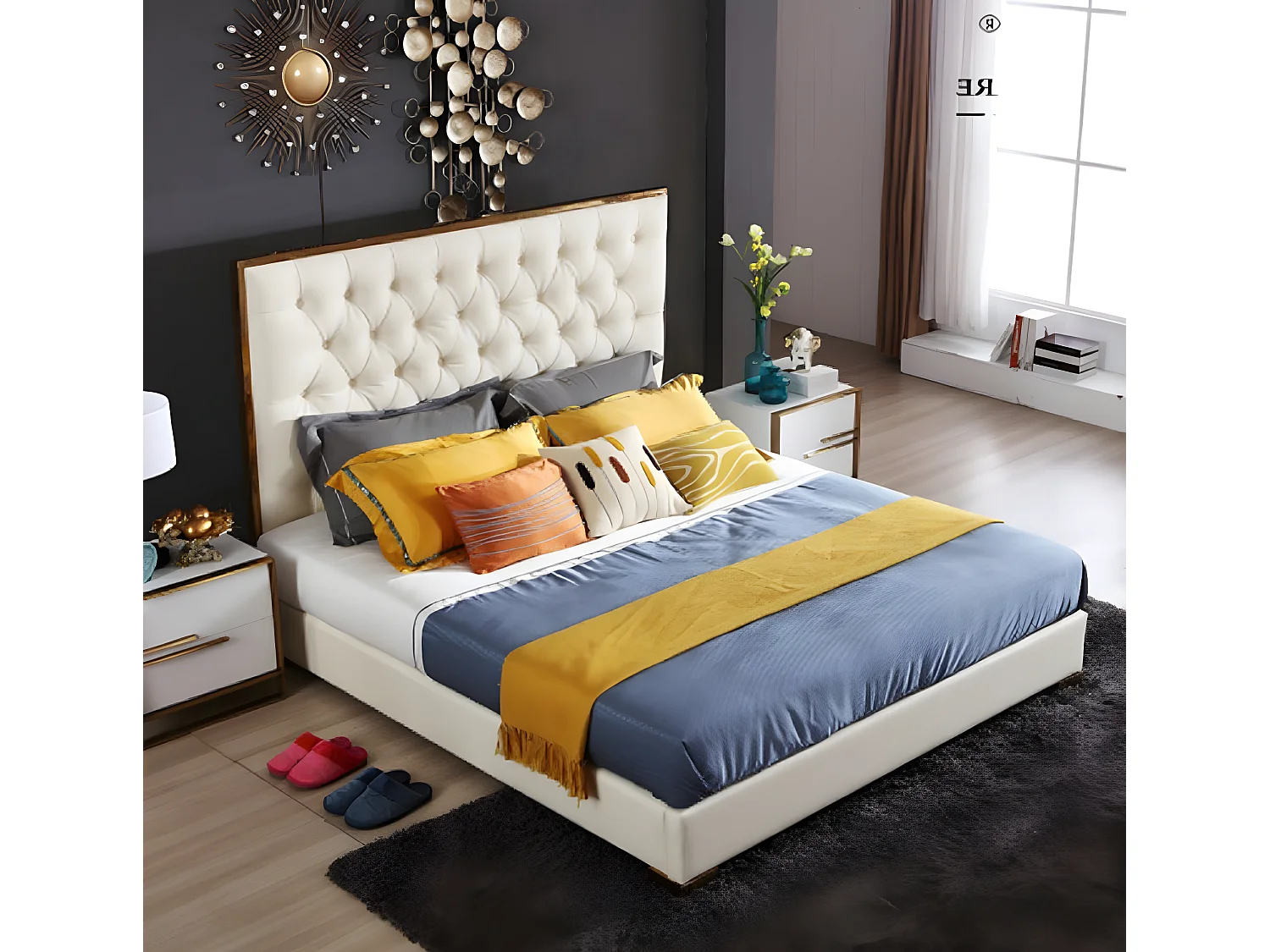 Weißes Chesterfield Großes Bett Schlafzimmer Möbel Designer Neu