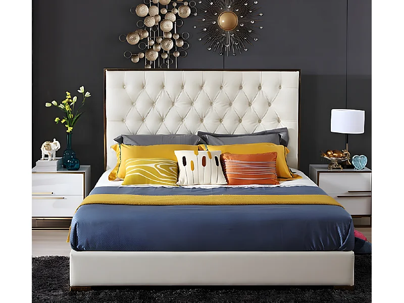 Weißes Chesterfield Großes Bett Schlafzimmer Möbel Designer Neu