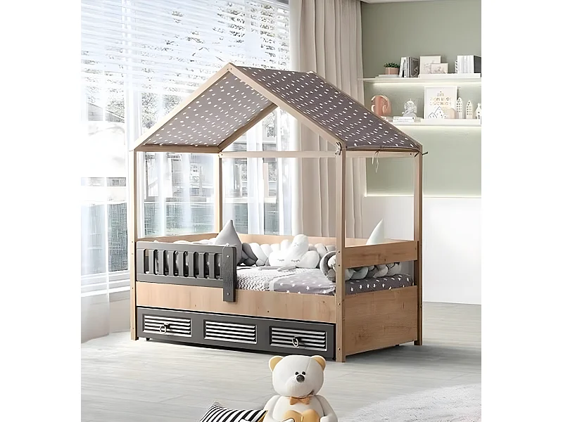 Bettrahmen Kinderbett 200 cm HolzBett Kinderzimmer Bettgestelle Grau