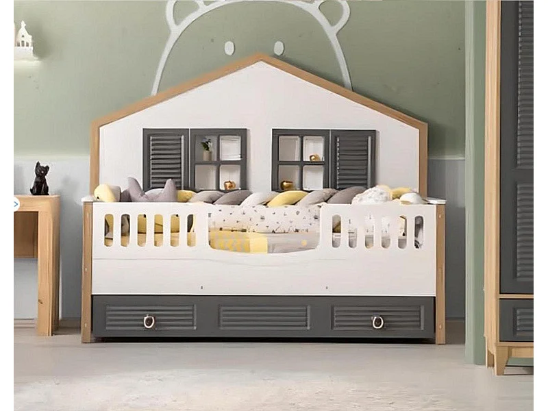 Bettrahmen Perfekte Kinderbett Kinderzimmer Bettgestelle Grau Holz (1-tlg., 1x Bett)