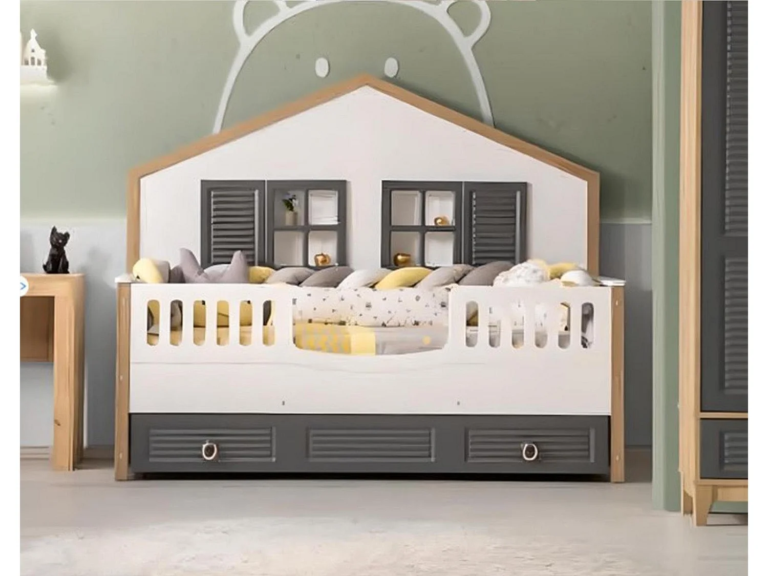 Bettrahmen Perfekte Kinderbett Kinderzimmer Bettgestelle Grau Holz (1-tlg., 1x Bett)
