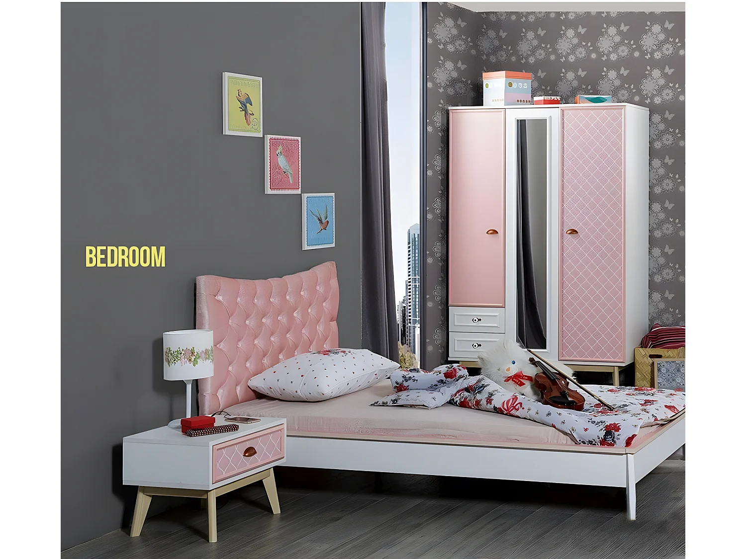 Kinderzimmer Luxus Bett Nachttisch Rosa Set Möbel Design 2tlg. Konsole (Bett/Nachttisch)