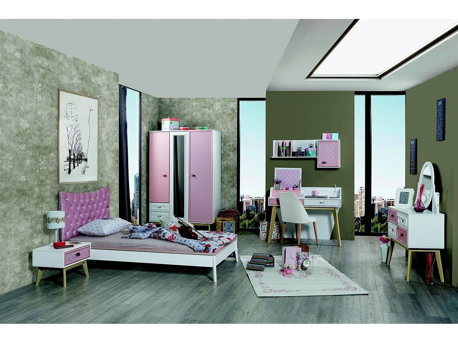 Kinderzimmer Luxus Bett Nachttisch Rosa Set Möbel Design 2tlg. Konsole (Bett/Nachttisch)