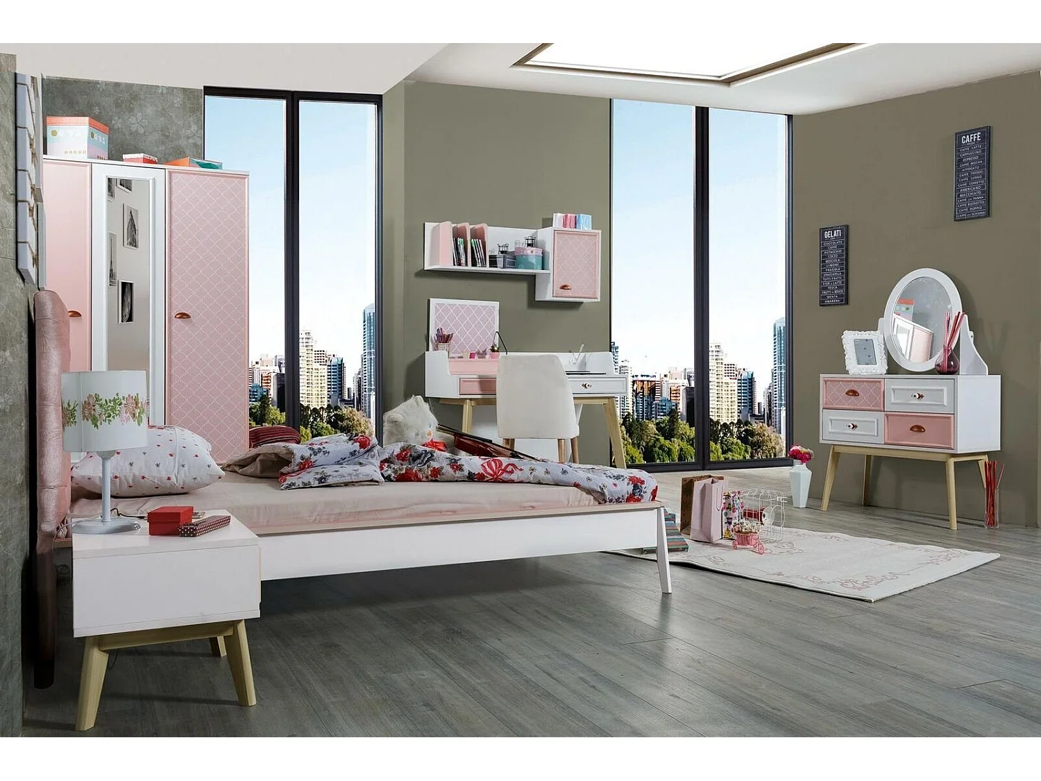 Kinderzimmer Luxus Bett Nachttisch Rosa Set Möbel Design 2tlg. Konsole (Bett/Nachttisch)