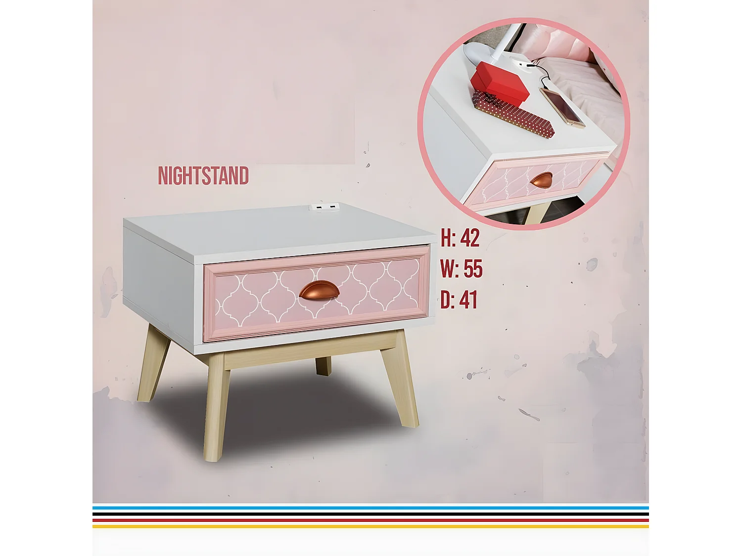 Kinderzimmer Luxus Bett Nachttisch Rosa Set Möbel Design 2tlg. Konsole (Bett/Nachttisch)