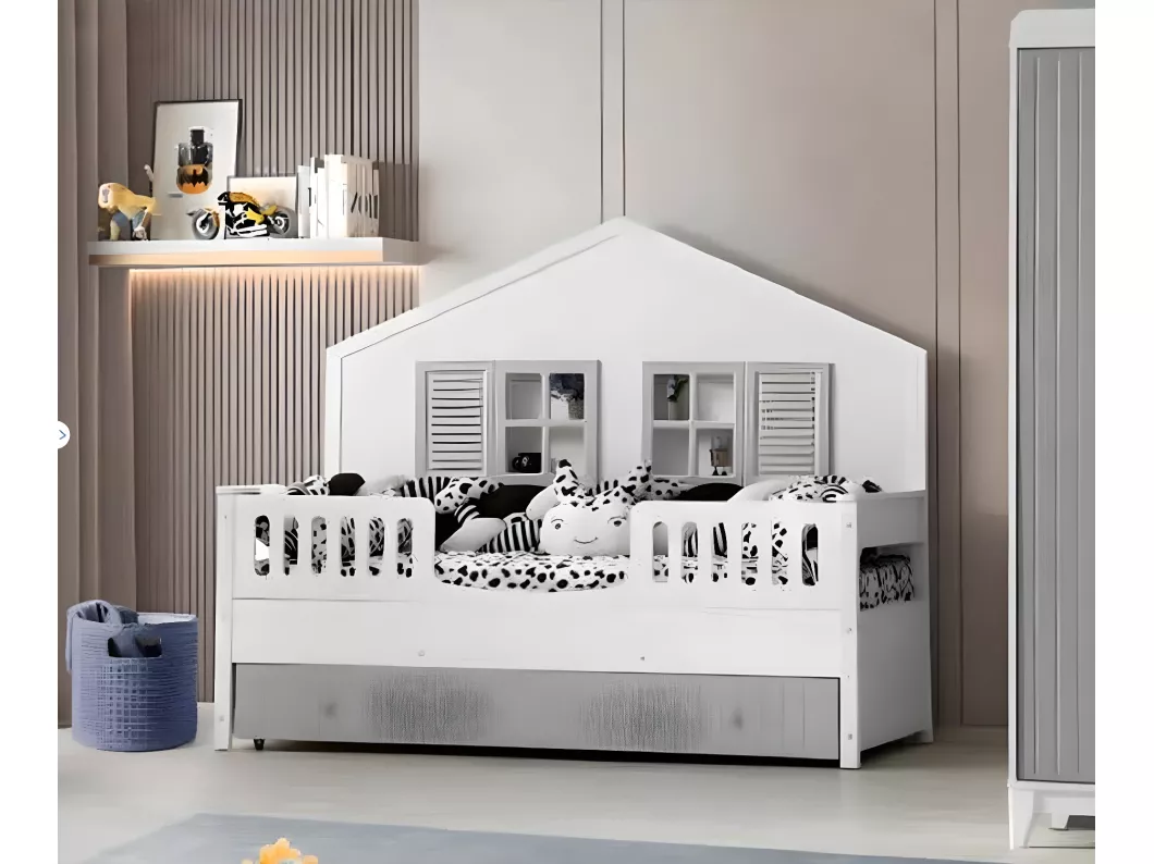 Kauf Unique Modernes Kinderbett Grau Farbe Luxuriös Design Möbel für die Kleinsten (1-tlg., 1x Bett)