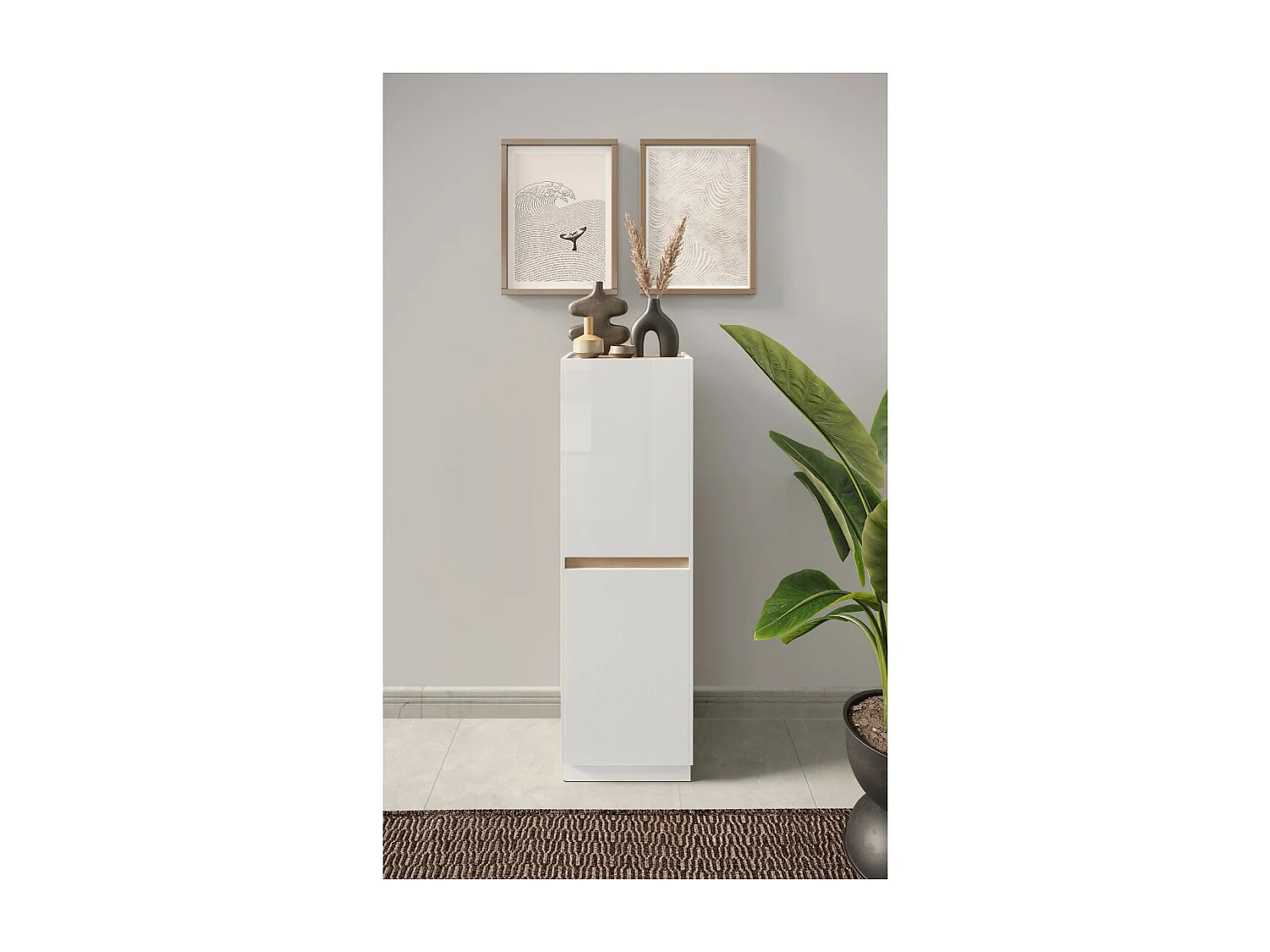 Meuble de rangement FANZY – 2 portes – Blanc laqué & chêne clair – Design moderne et fonctionnel