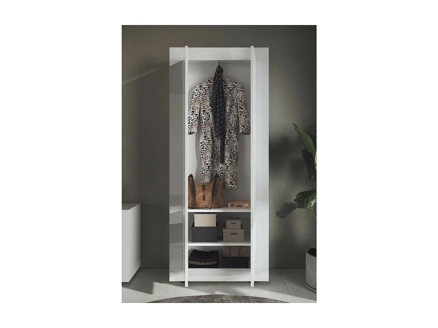 Armadio per ingresso di casa, collezione ISORA, colore bianco lucido laccato