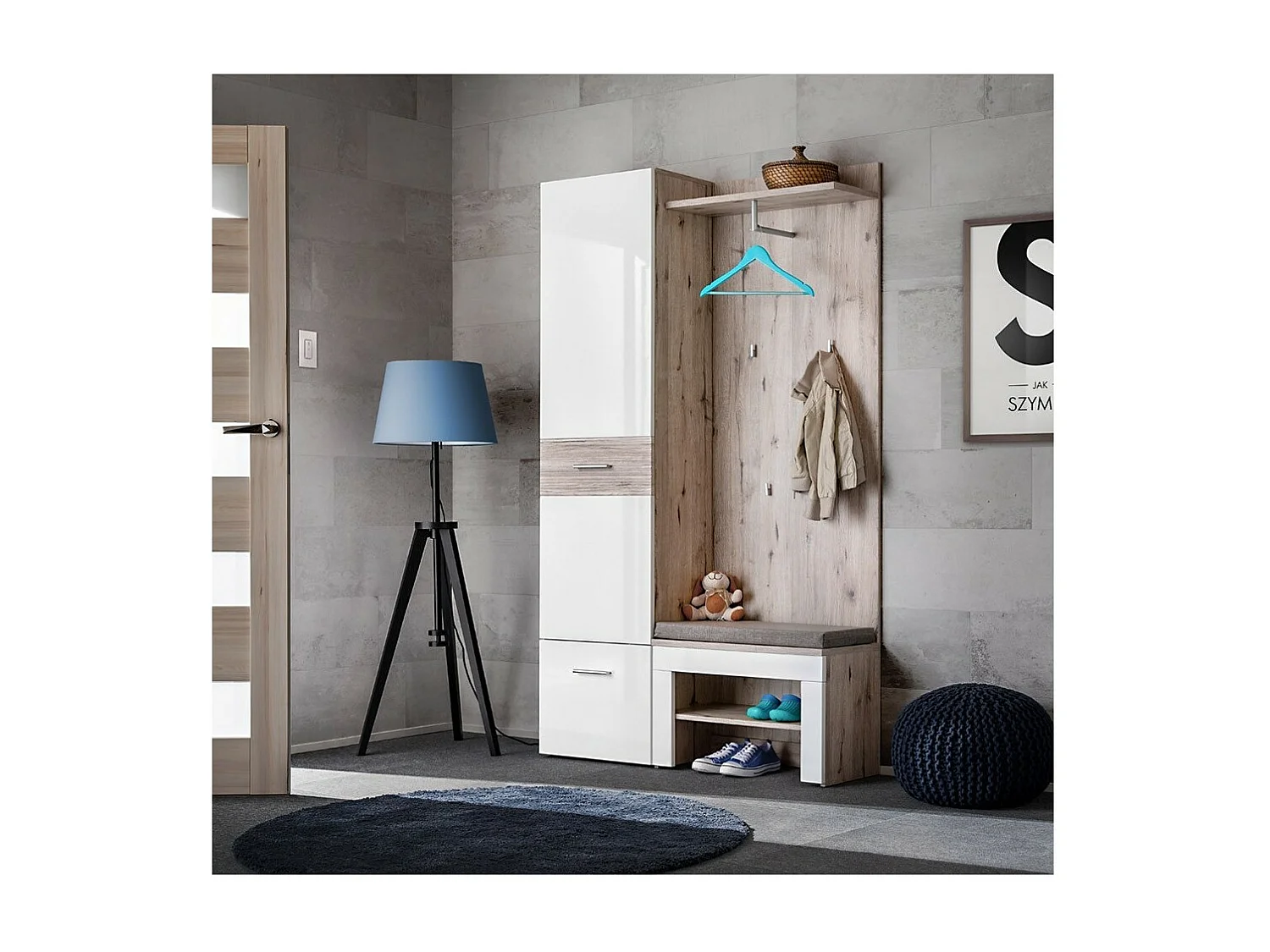 Meuble d'entrée - ONYX 5 - Coloris chêne et blanc