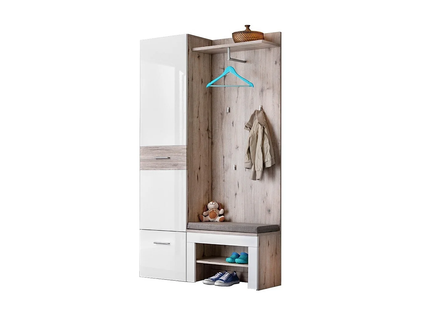 Meuble d'entrée - ONYX 5 - Coloris chêne et blanc