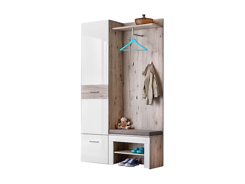 Meuble d'entrée - ONYX 5 - Coloris chêne et blanc