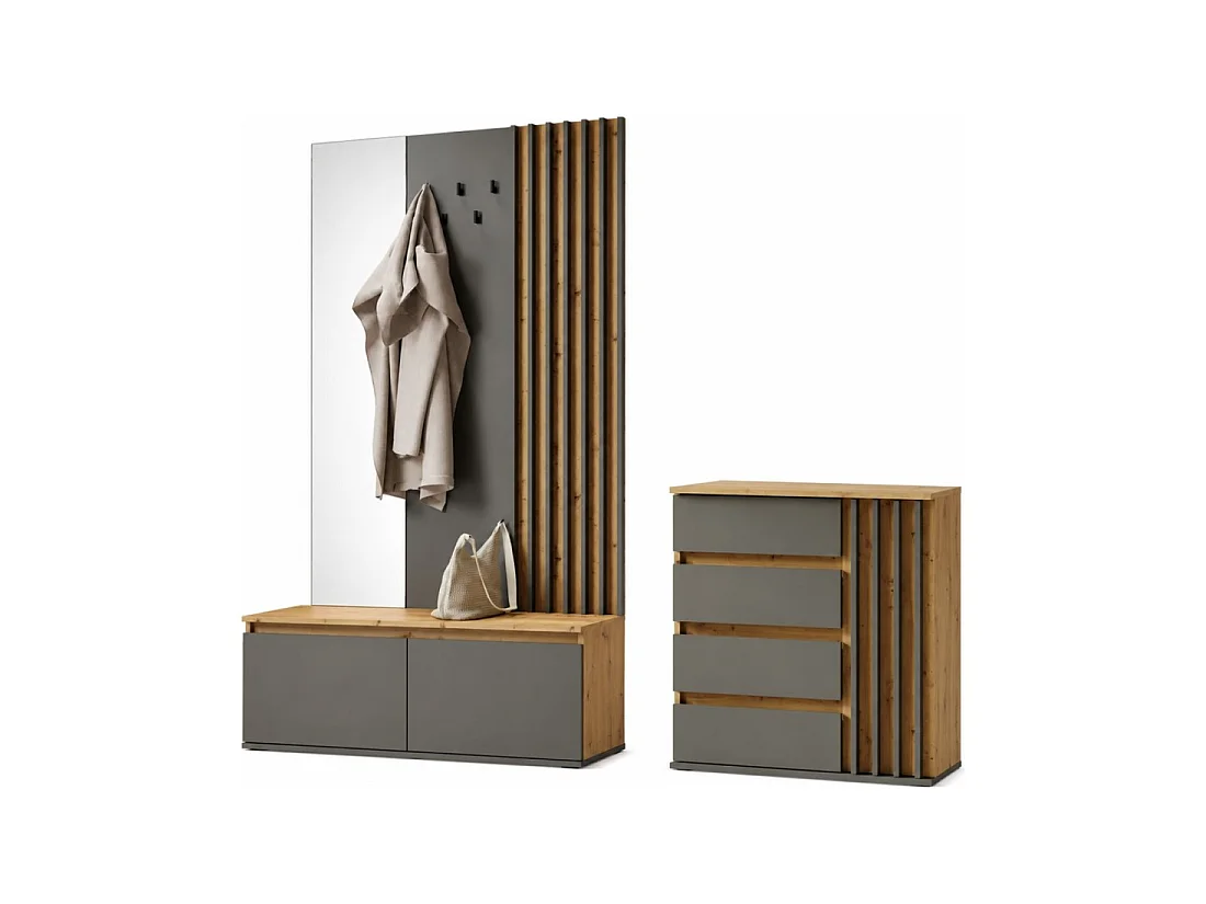 Set halmeubels met kapstok en spiegel + dressoir - Collectie NEMO