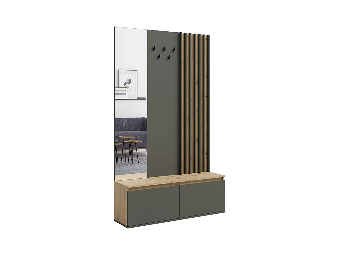 Set halmeubels met kapstok en spiegel + dressoir - Collectie NEMO