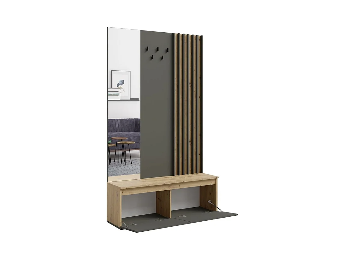 Set halmeubels met kapstok en spiegel + dressoir - Collectie NEMO