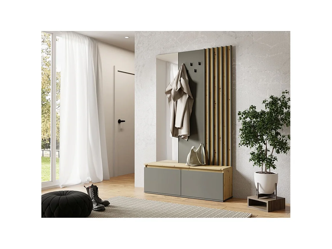 Set halmeubels met kapstok en spiegel + dressoir - Collectie NEMO