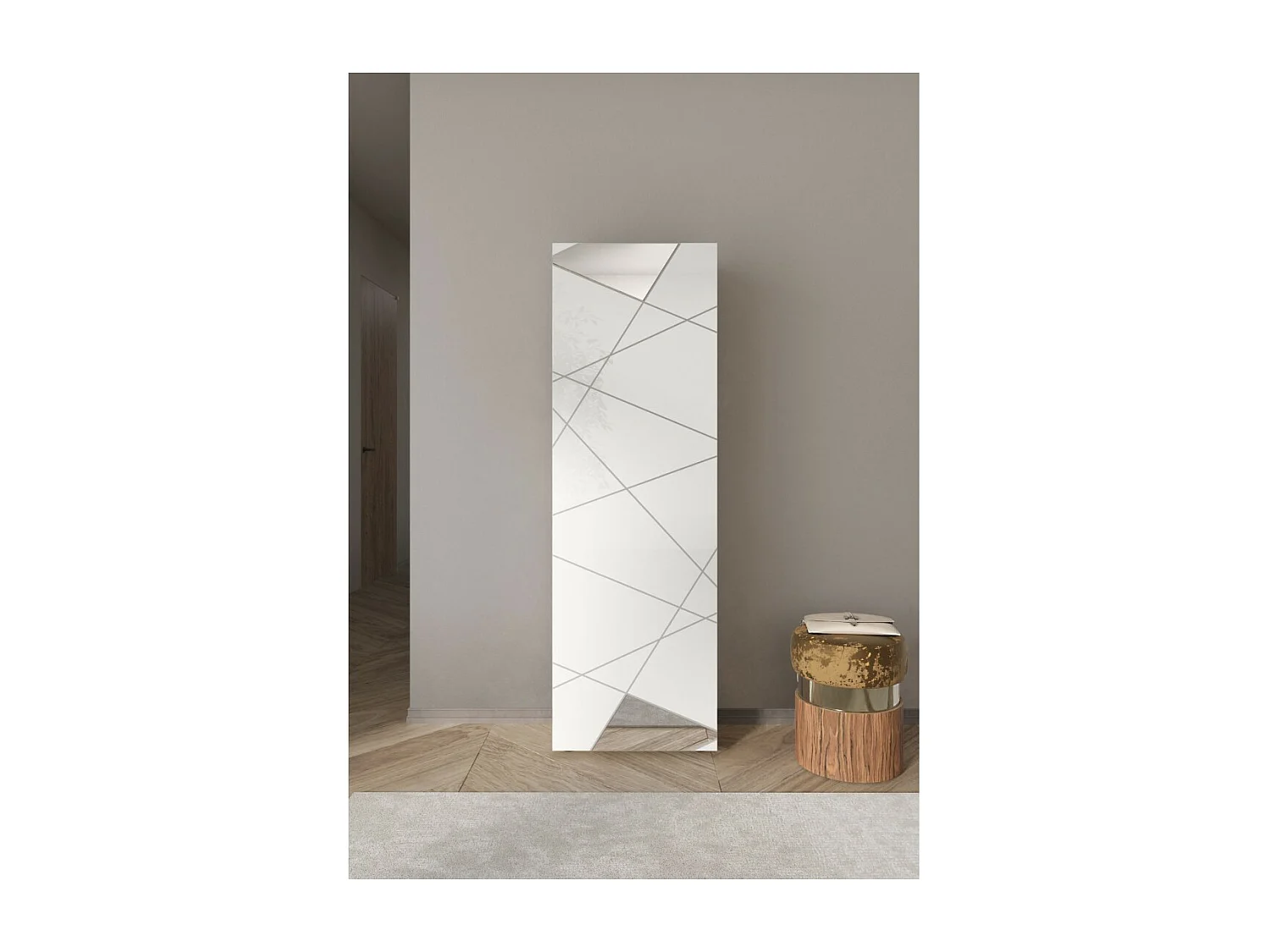 Armadio d'ingresso a 1 porta con specchio, collezione KUBRICK, colore bianco lucido lacato.