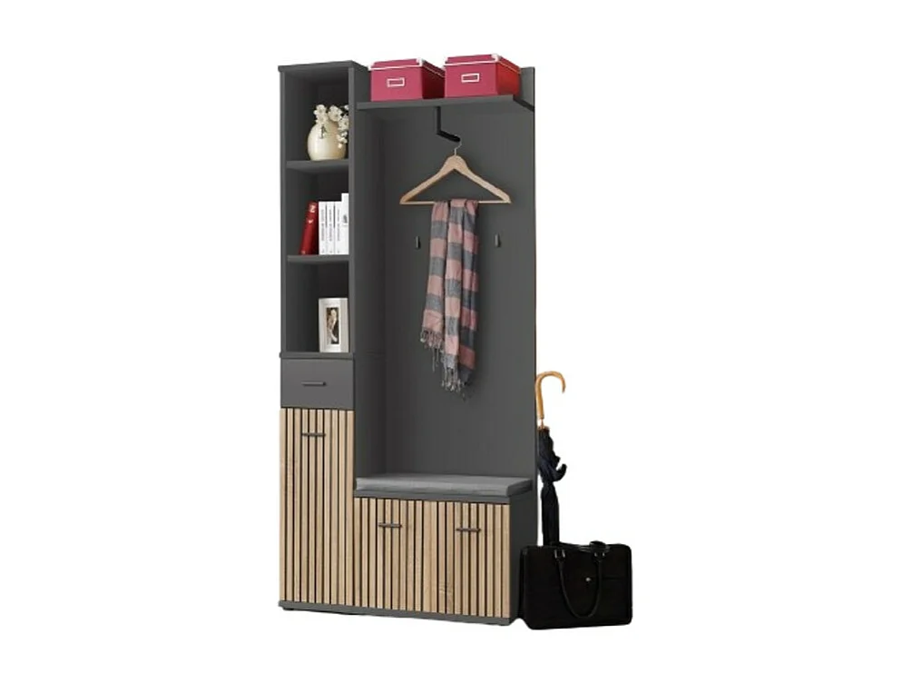 Entree meubel POLO - Opberg en garderobe in grijs en eiken