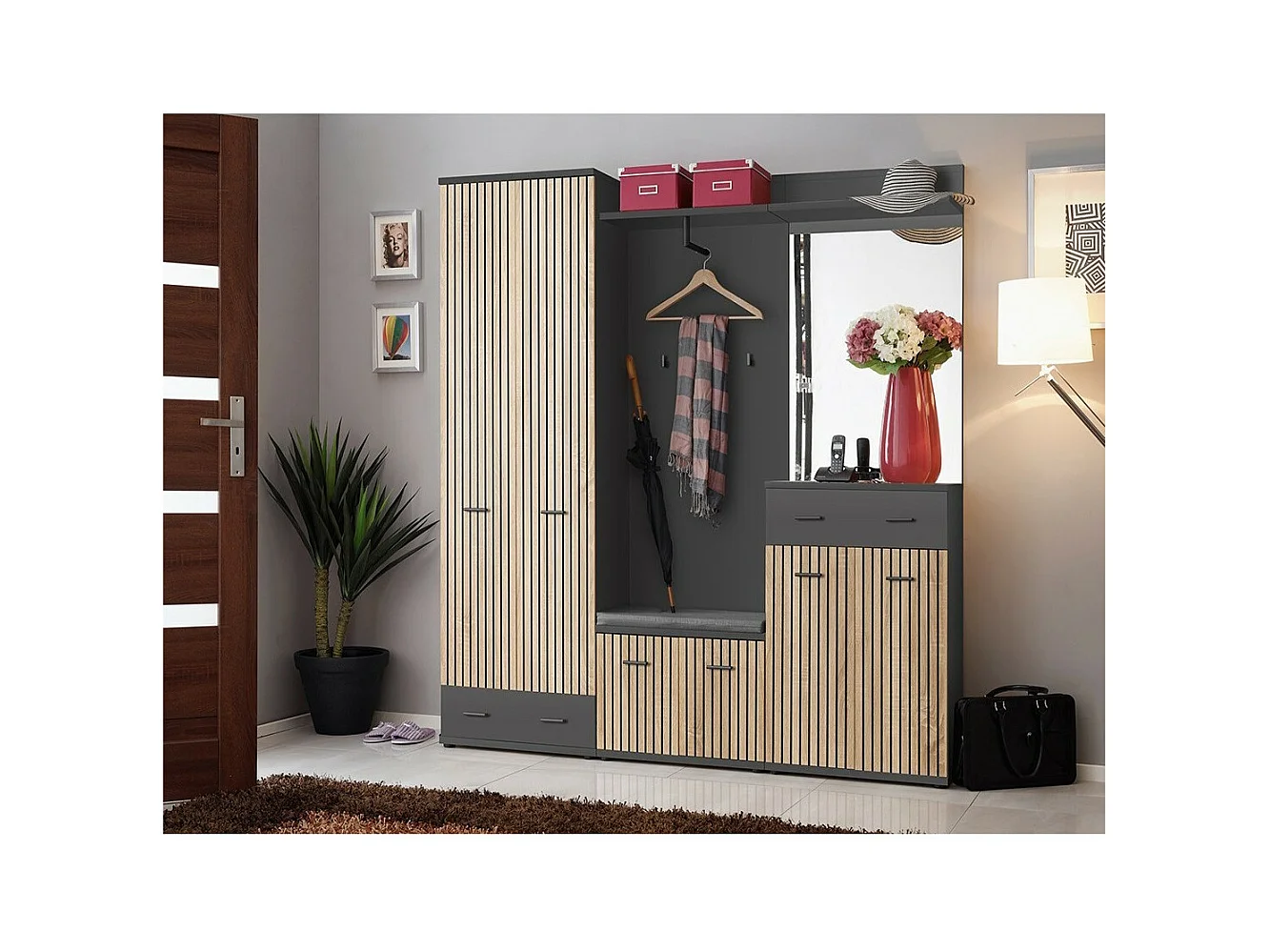 Meuble d'entrée POLO – Armoire, meuble à chaussures, commode, miroir, penderie