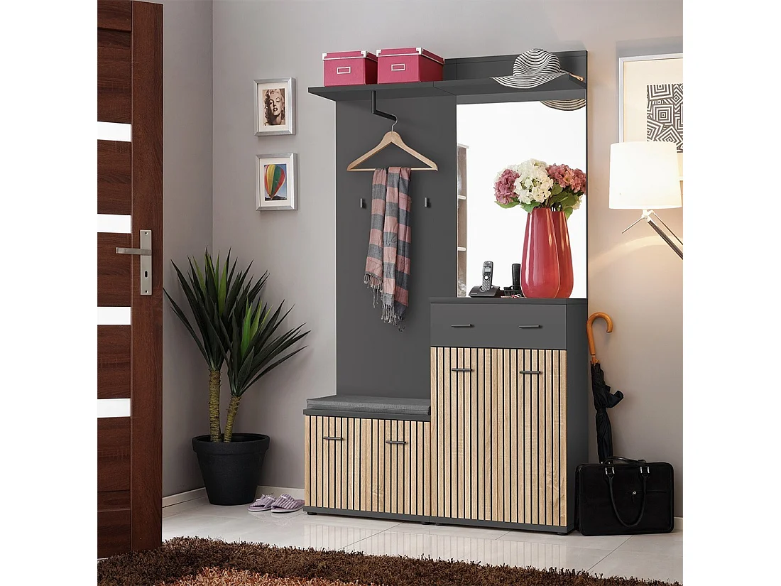 Inkomhalmeubel POLO - Schoenenkast, dressoir, spiegel en garderobe