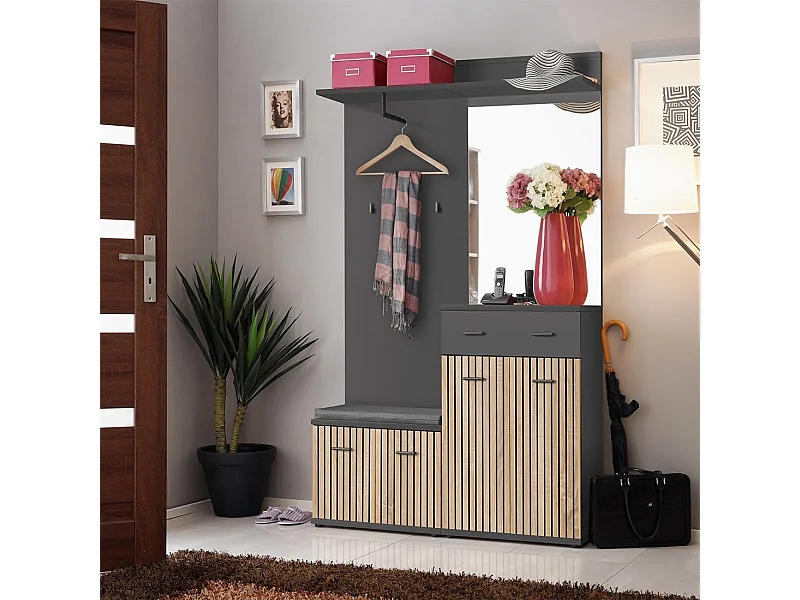 Meuble d'entrée POLO – Meuble à chaussures, commode, miroir et penderie
