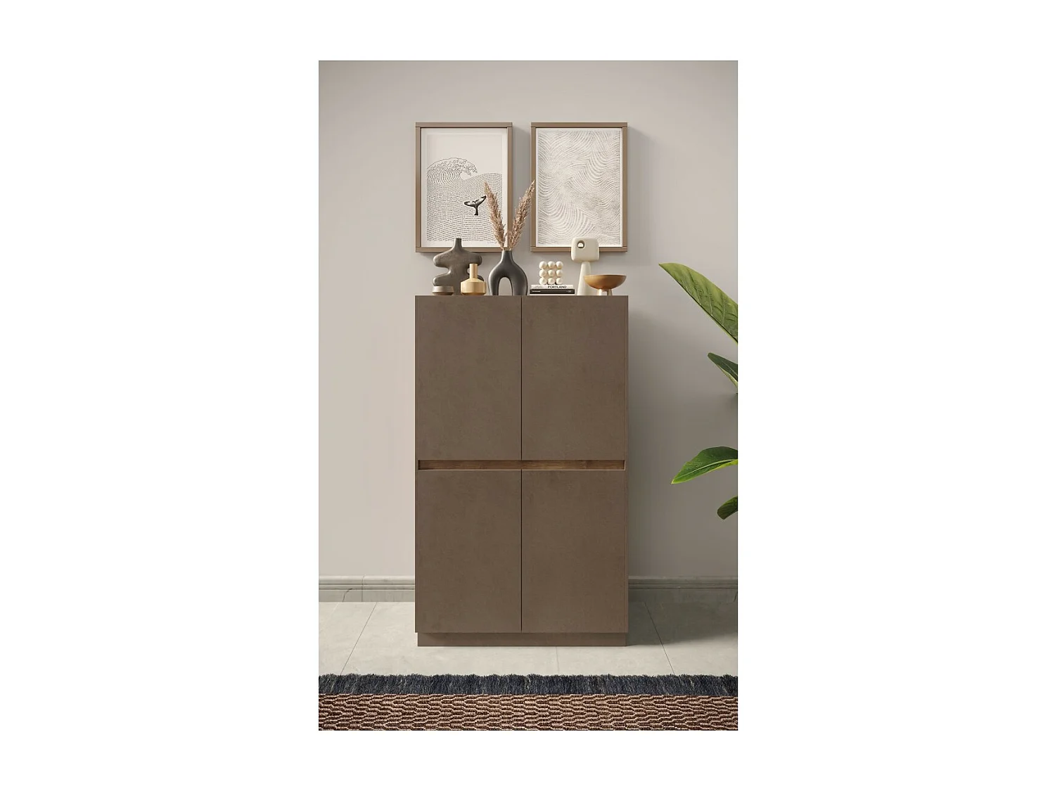 Armoire de rangement 4 portes FANZY – Coloris marron et chêne foncé – Grand espace de rangement