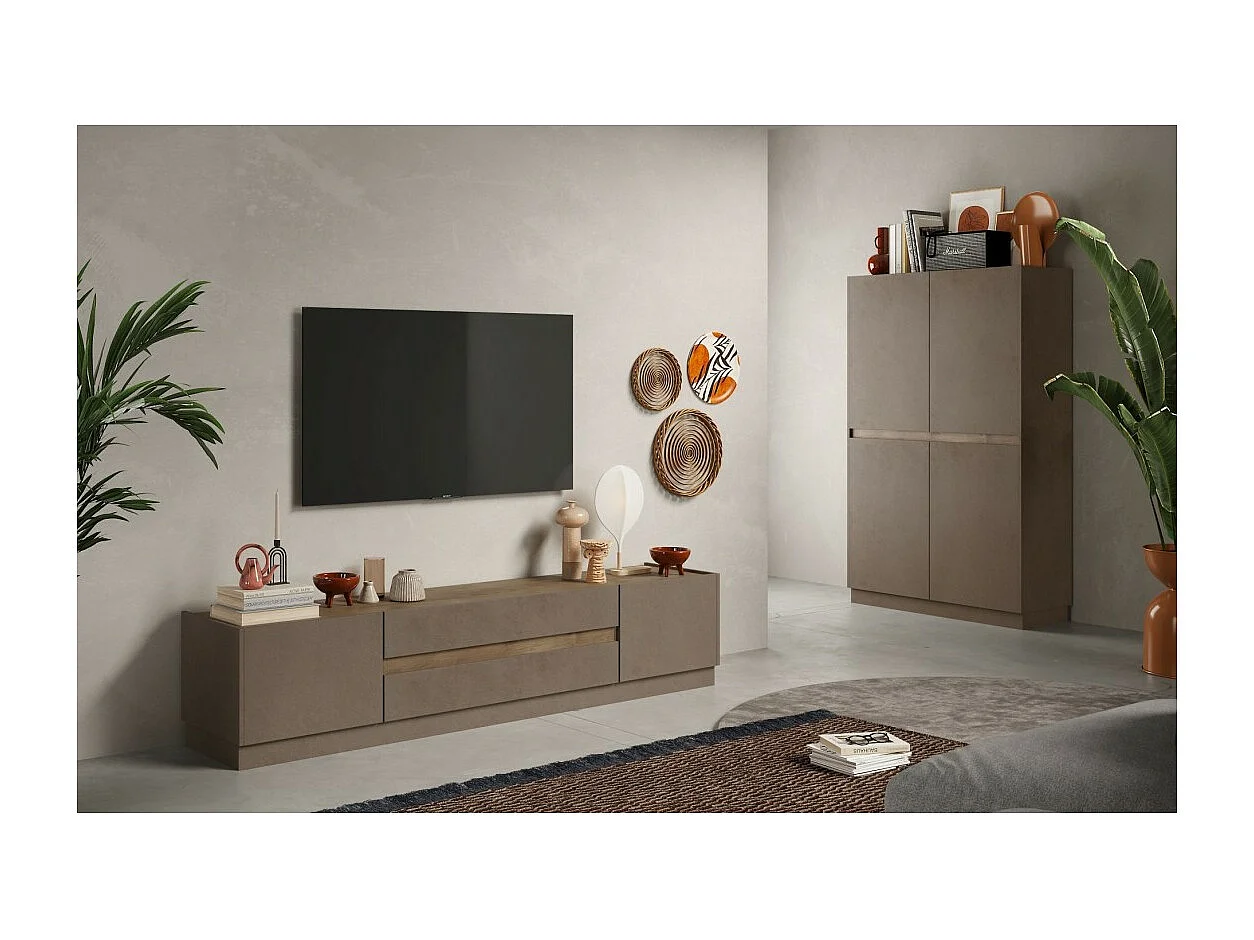 Armoire de rangement 4 portes FANZY – Coloris marron et chêne foncé – Grand espace de rangement