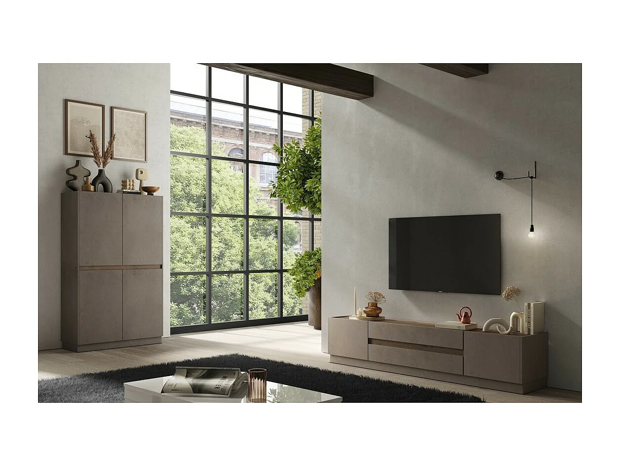 Armoire de rangement 4 portes FANZY – Coloris marron et chêne foncé – Grand espace de rangement