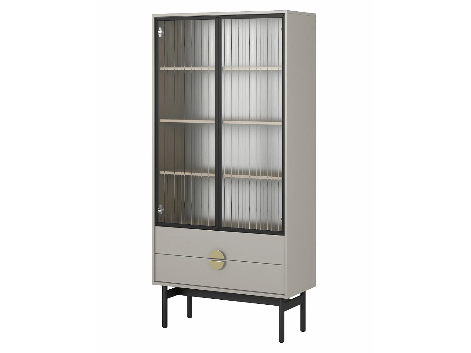 Hoge vitrinekast - 85 cm - met vier legplanken en lades - taupe (grijsbeige) - STOON