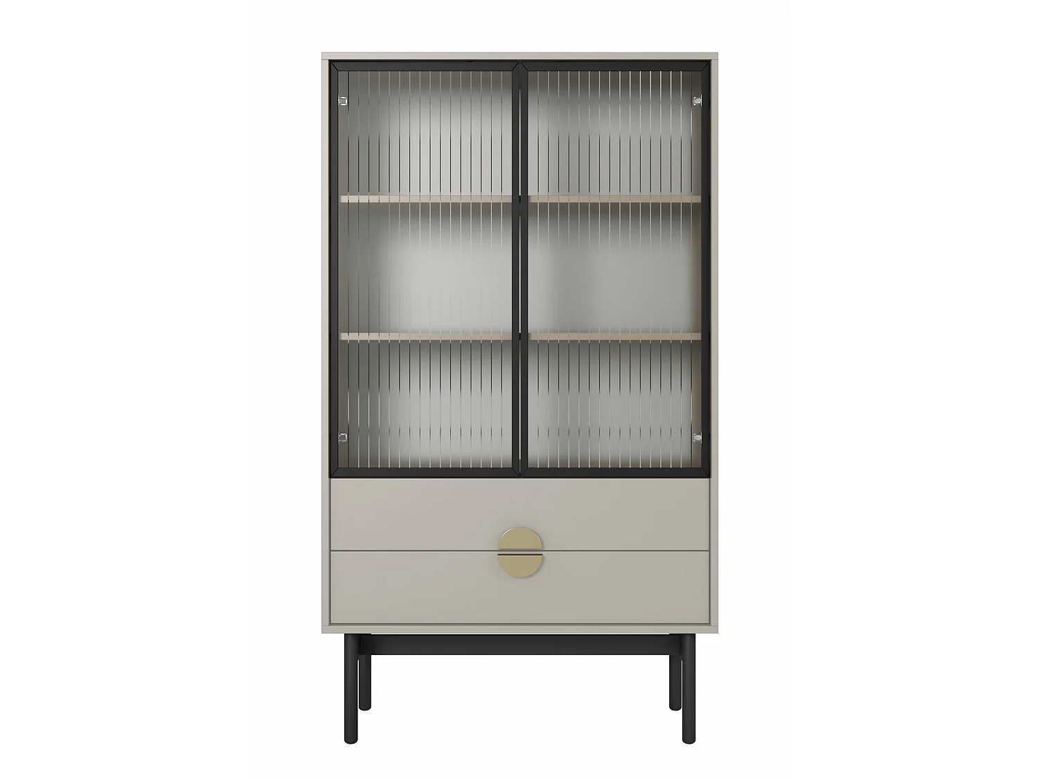 Lage vitrinekast - 85 cm - met drie planken en lades - taupe (grijsbeige) - STOON