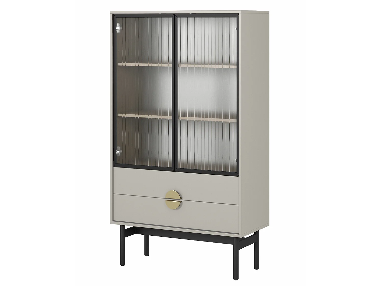 Lage vitrinekast - 85 cm - met drie planken en lades - taupe (grijsbeige) - STOON