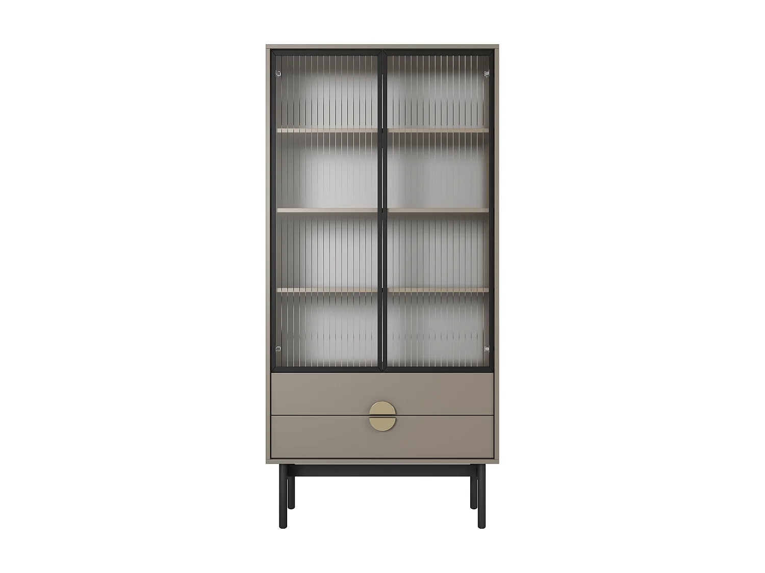 Hoge vitrinekast - 85 cm - met vier legplanken en lades - steengrijs - STOON